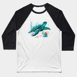 Sea turtle watercolor Style Summer Ocean Vibes Baseball T-Shirt